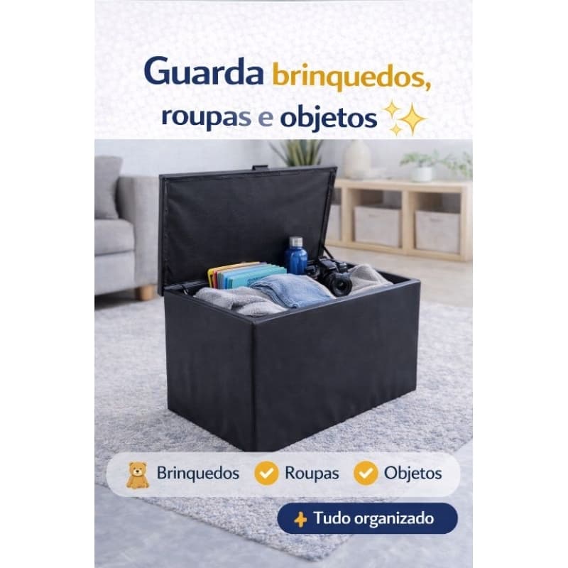 Puff Baú Organizador Multiuso | Assento Resistente | Guarda Brinquedos, Roupas e Objetos | Decoração Quarto e Sala