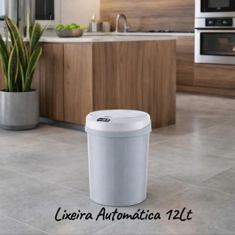 Lixeira Automatica Sensor 12 Litros Redonda Branca Pratica Higienica Proximidade Cozinha Banheiro