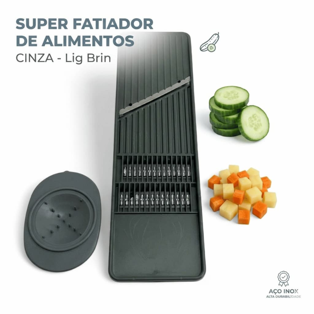 Super Fatiador de Alimentos Cinza - Lig Brin / Legumes Frutas Fios Ralar / Cozinha Prática