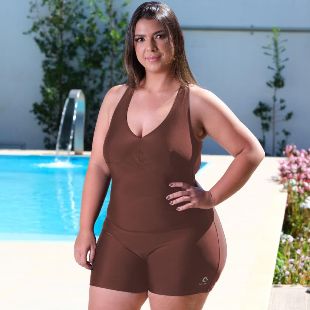 Maiô Macaquinho de Hidroginástica Natação Plus Size Afina Cintura Tamanho Grande Com Forro