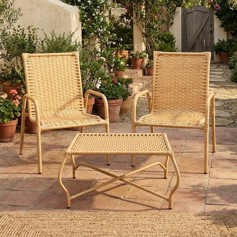 Kit 2 Cadeiras Romana + Mesa de Junco  Resistente e Estrutura Reforçada Própria p/ Área Externa