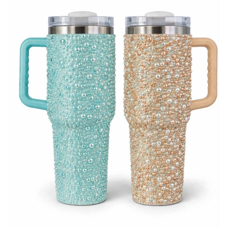 Copo Térmico 1200ml Com Alça Strass Luxo Glitter Premium Inox Com Tampa Academia Viagem