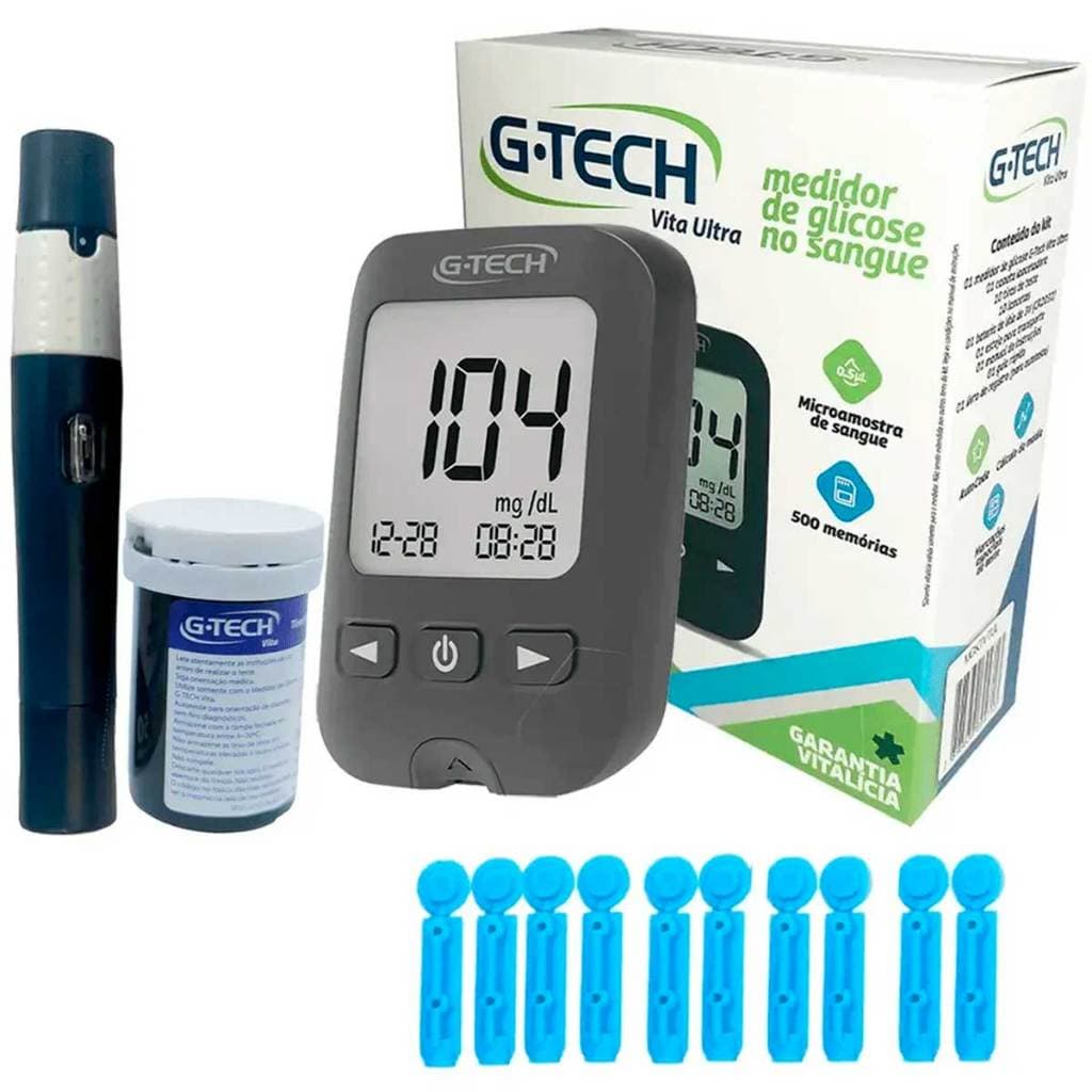 Medidor De Glicose G-tech Vita Ultra Kit Glicemia Completo