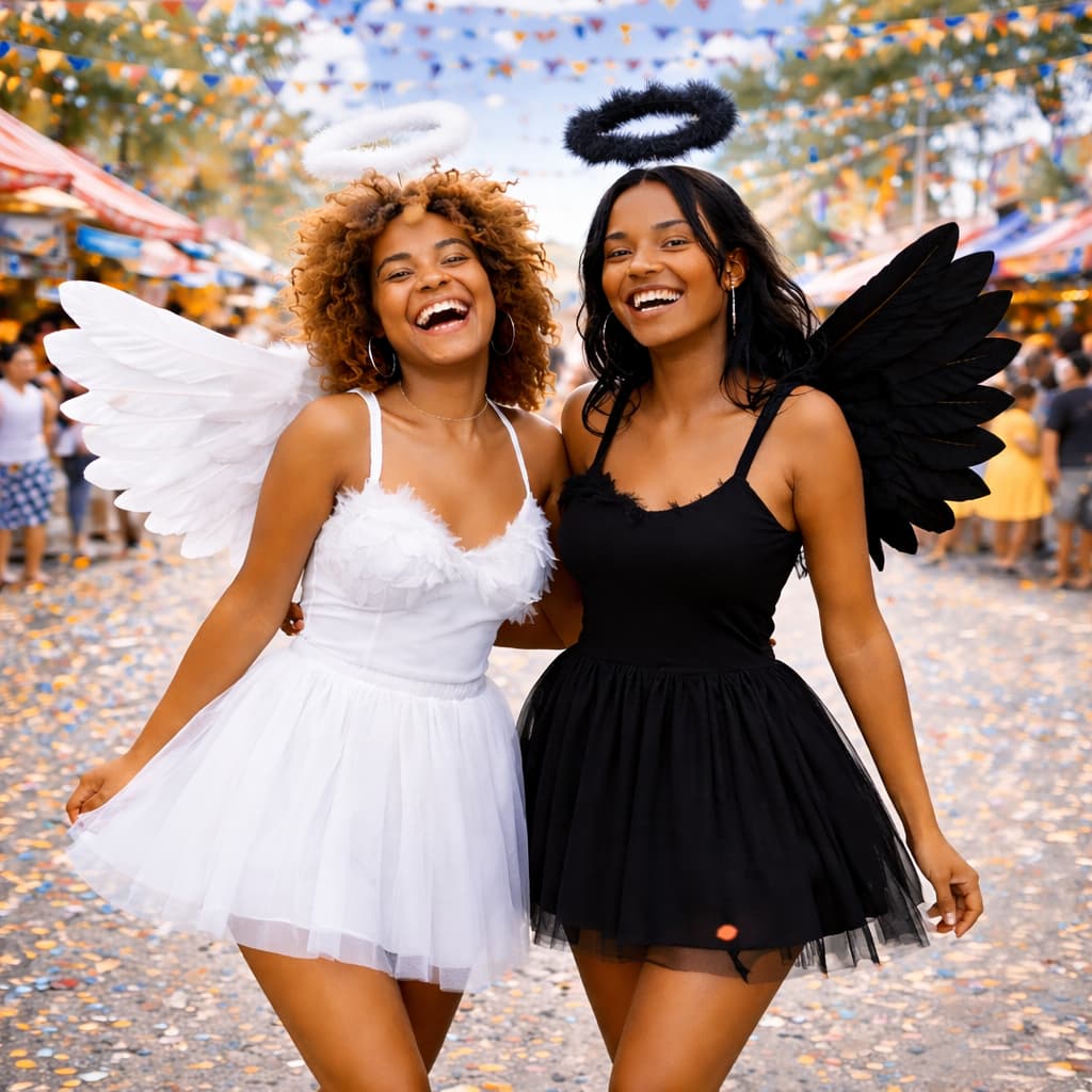 Kit Fantasia Anjo Preto Branco Asa Tiara Com Led Saia Tule Carnaval Festa Halloween Adulto Bloquinho
