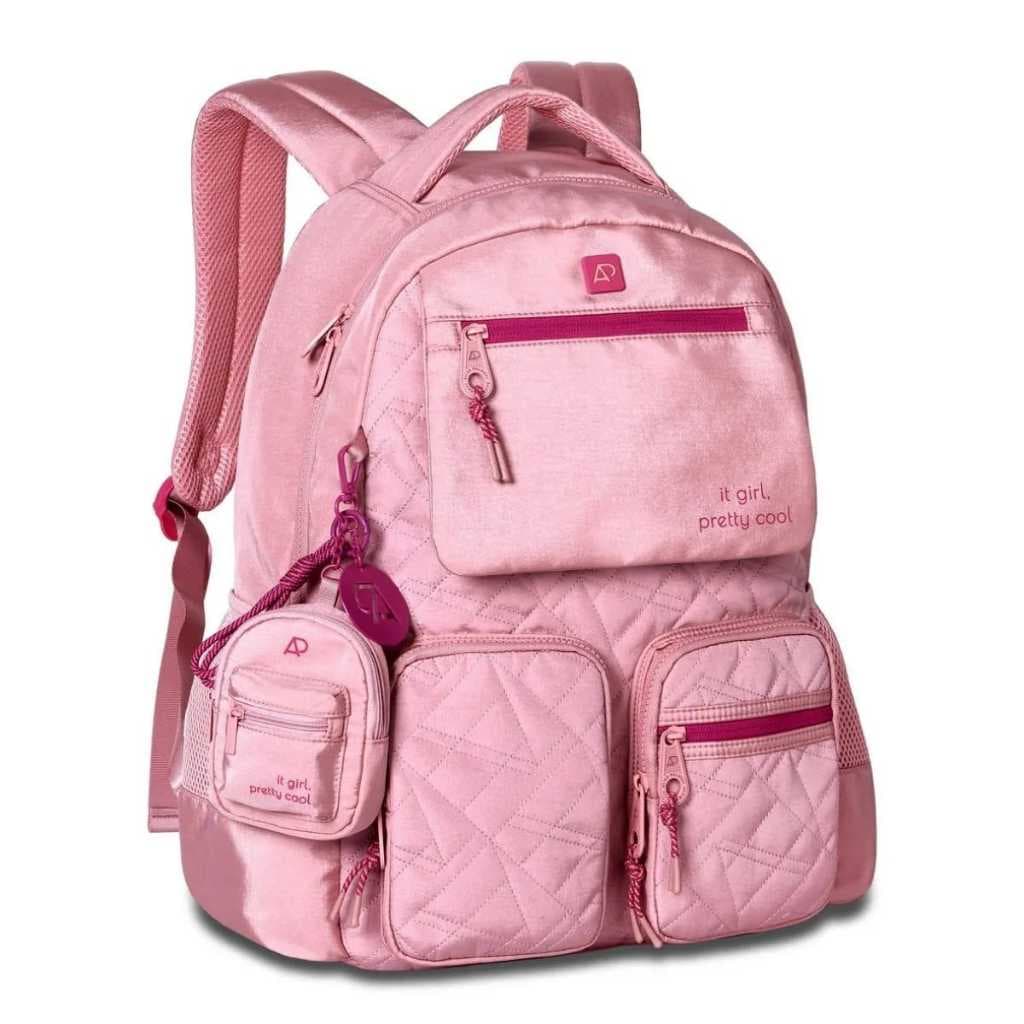 Mochila Feminina AP Acolchoada com Bolsos e Chaveiro
