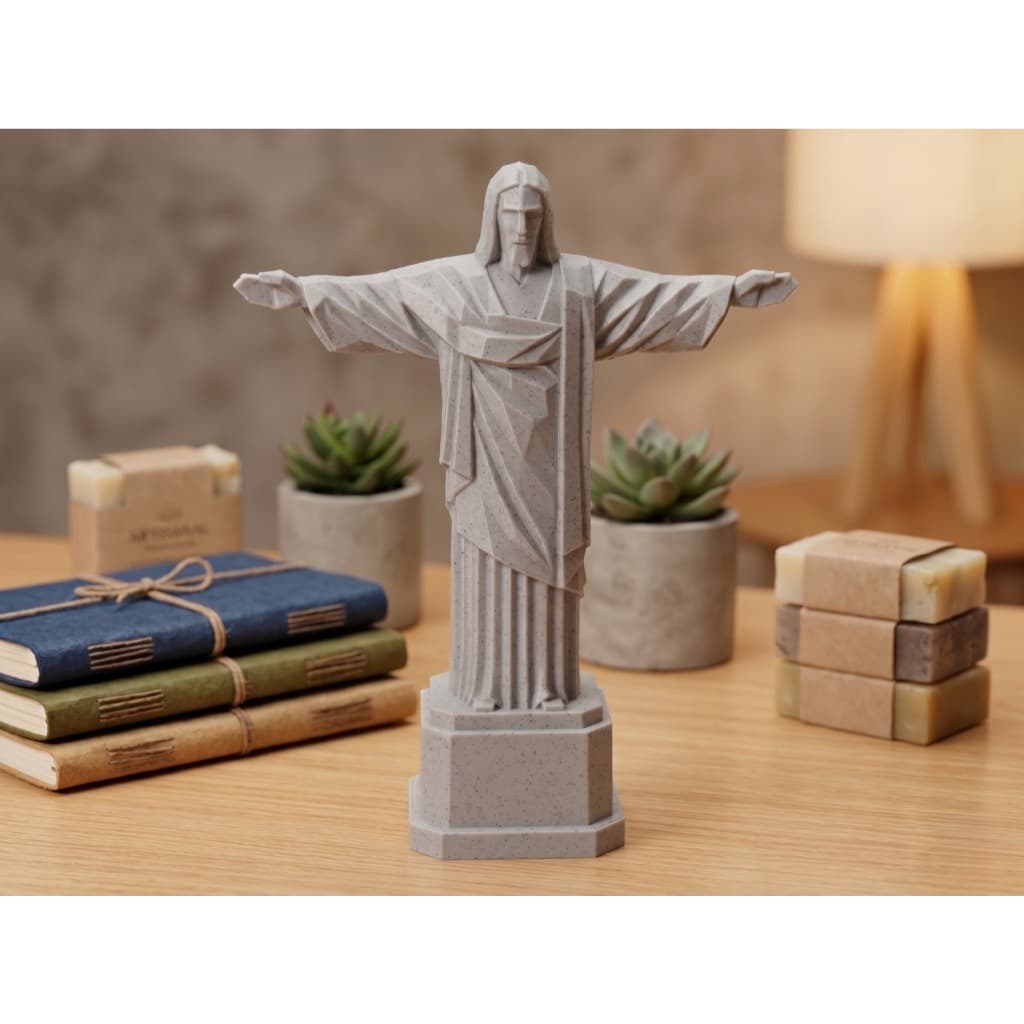Escultura Cristo Redentor 15cm Lembrança Rio de Janeiro - Enfeite de Mesa e Aparador Efeito Mármore