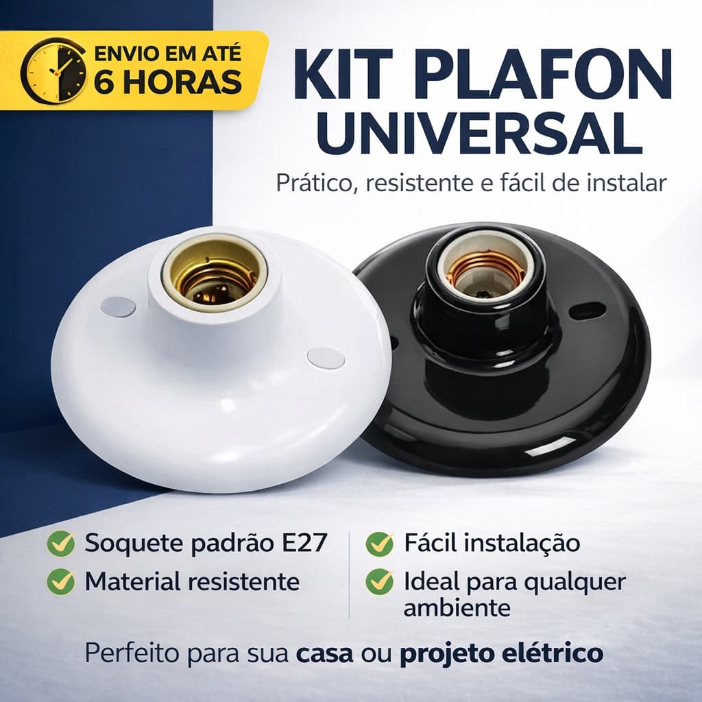 Plafon Soquete E27 Bivolt Plafonier Luminaria Bocal Redondo De Teto Branco E Preto