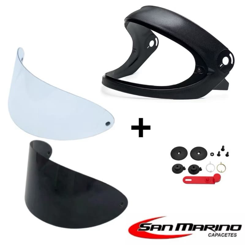 Pala + Viseira Cristal + Fumê + Kit Reparo Capacete Taurus San Marino Completo