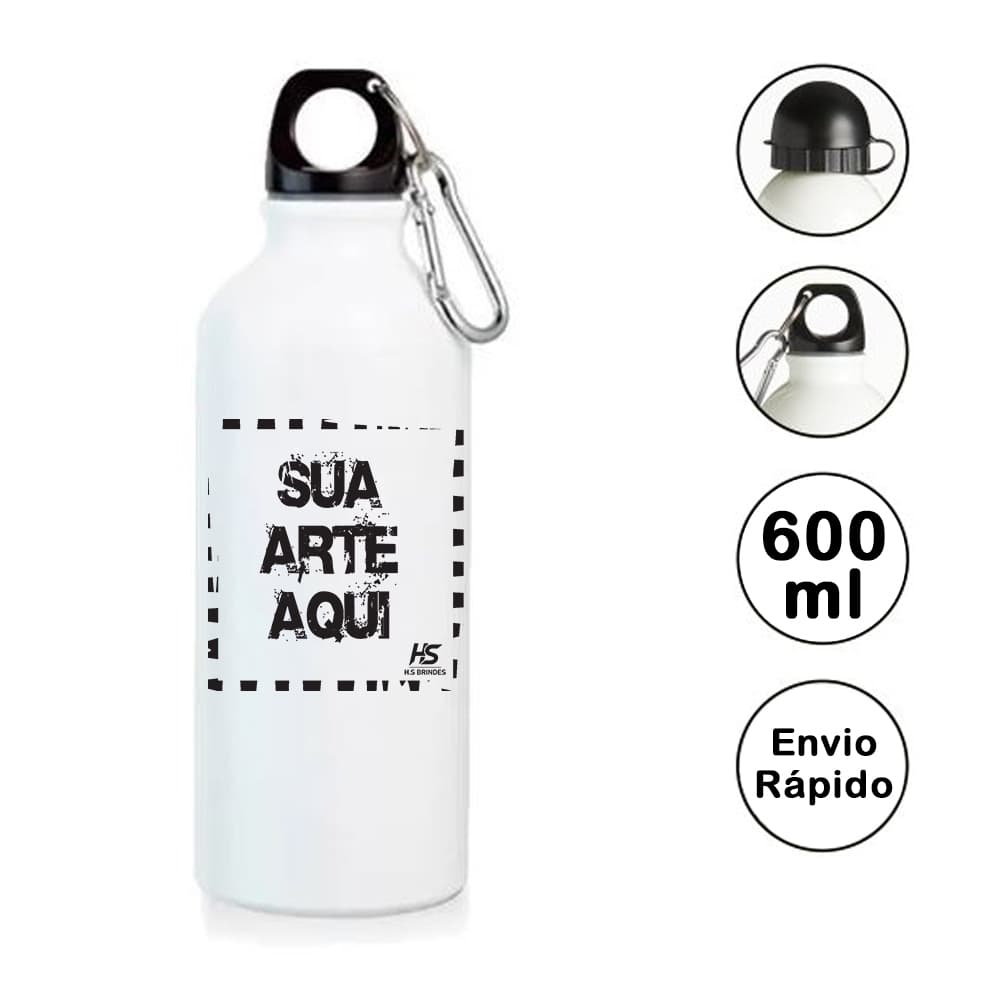 Garrafa Squeeze Mosquetão 600ml Personalizada com sua arte ou logo