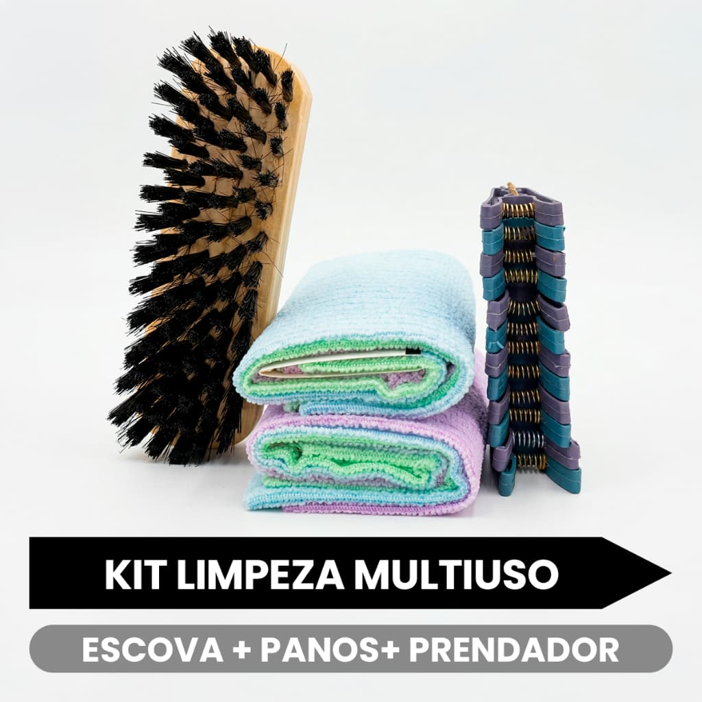 Kit Limpeza Completo Escova Tira Pelos Pet + Pano de Microfibra Para Limpeza + Prendedor Roupa