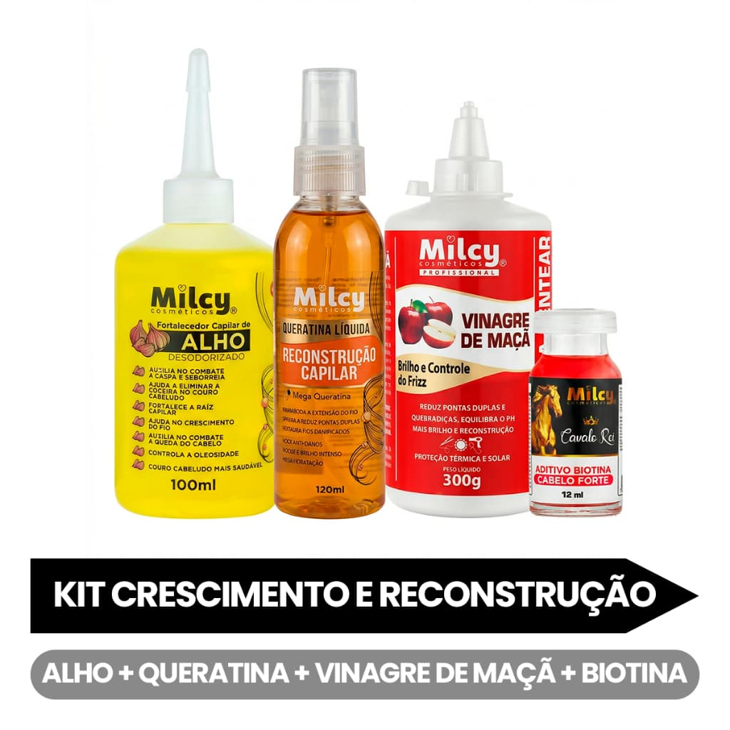 Kit Capilar Fortalecedor + Queratina Líquida + Ampola Biotina + Creme Para Pentear Reconstrução