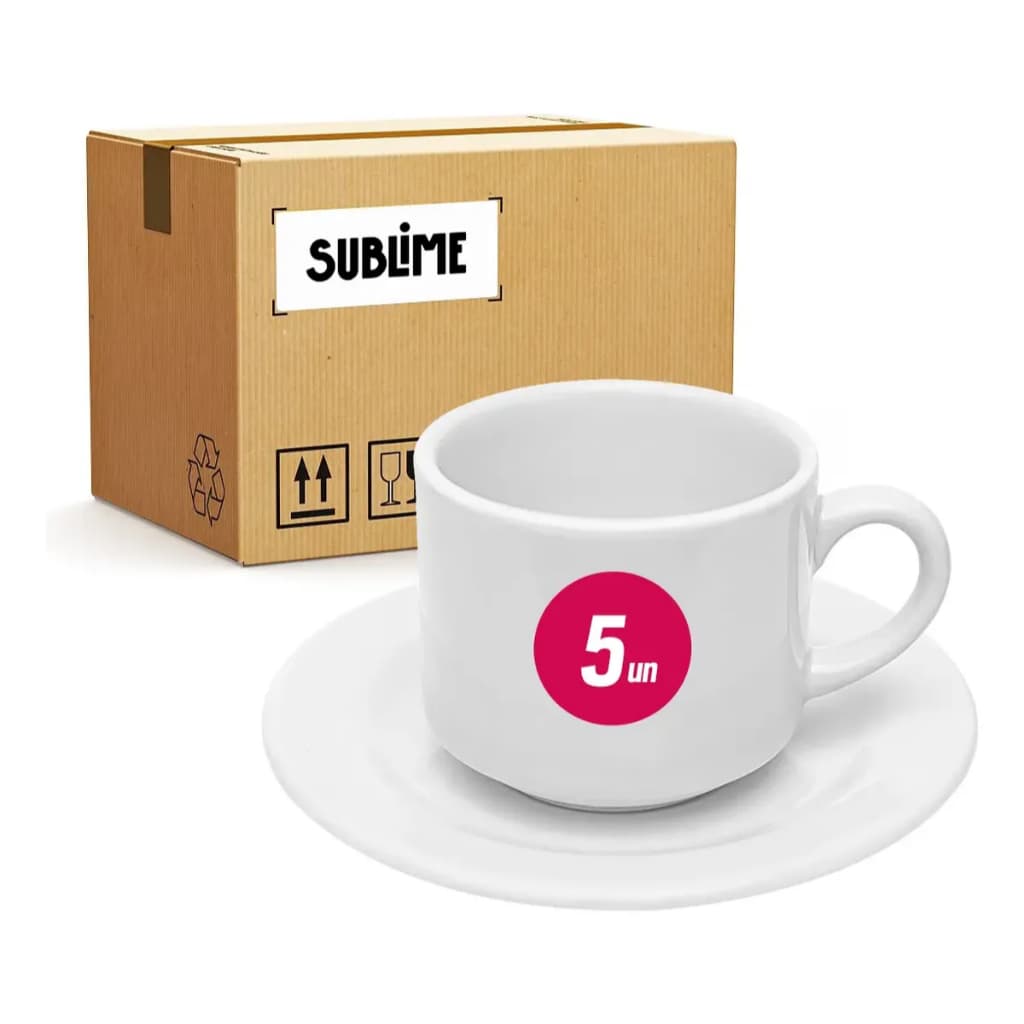 Xícara Com Pires Para Sublimação 180 Ml Sublime Resinada - 5 Unidades