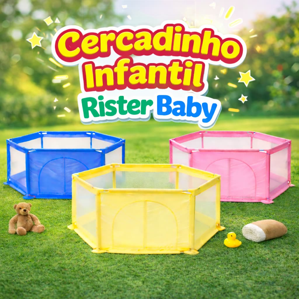Cercadinho Infantil Bebê Grande Portátil Dobrável com Tela Proteção Segurança Rister Baby