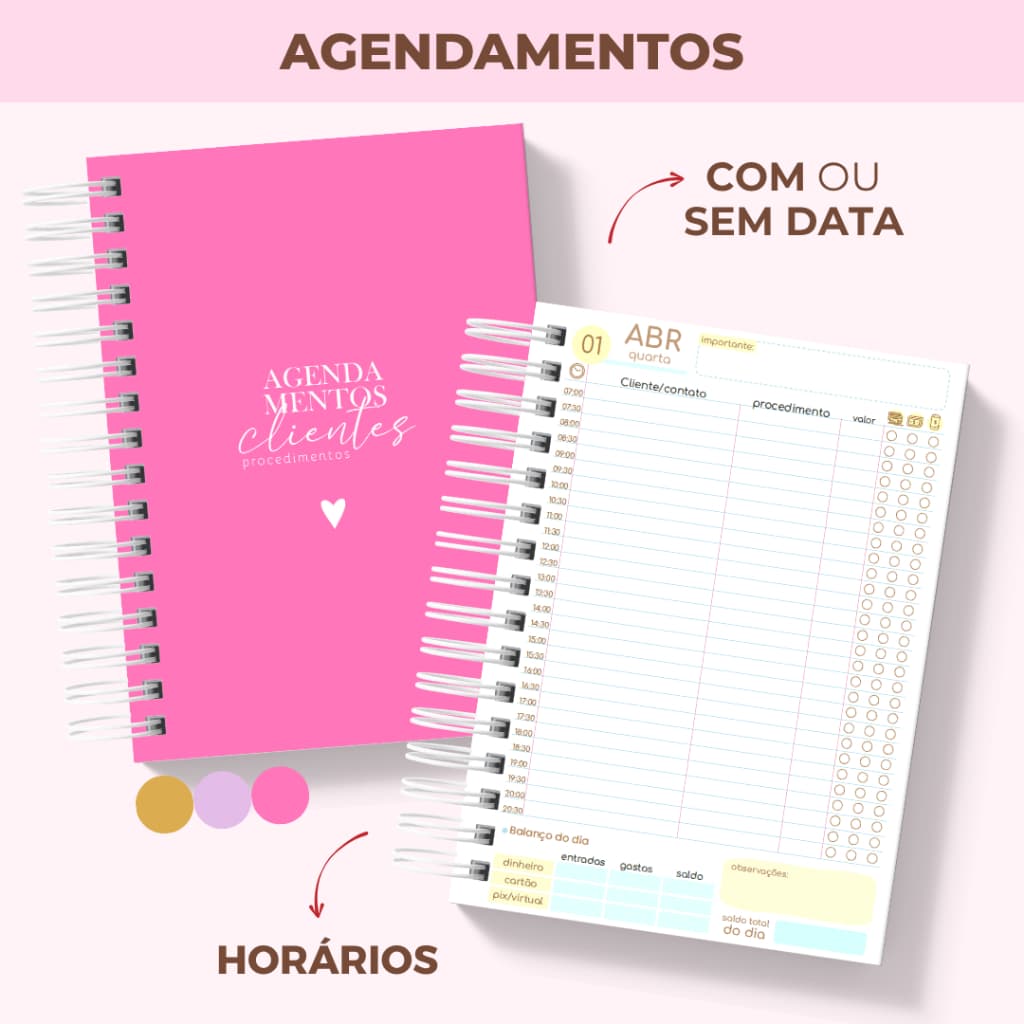 Agenda de Agendamentos de Clientes 2026 Marcação de Horário Salão de Beleza Pedicure Manicure Caixa