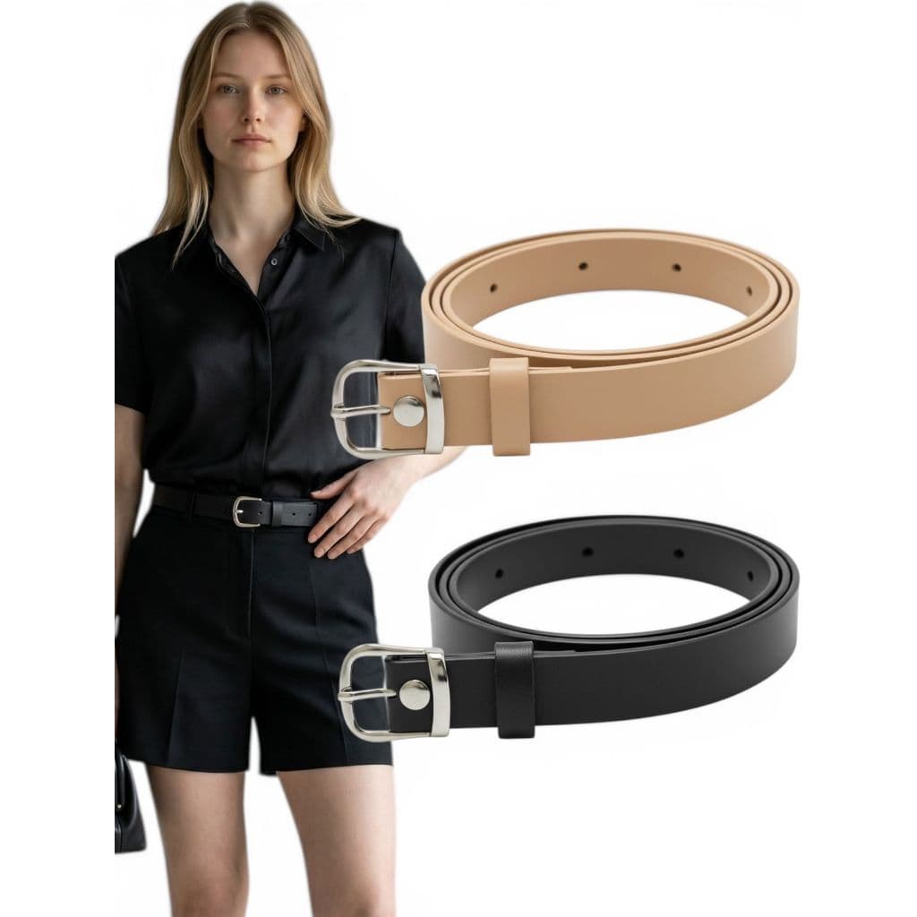 Kit2 Cinto Feminino Elegante Fino 2cm Da Moda Fivela Básica Couro Sintético Blogueira - Sara