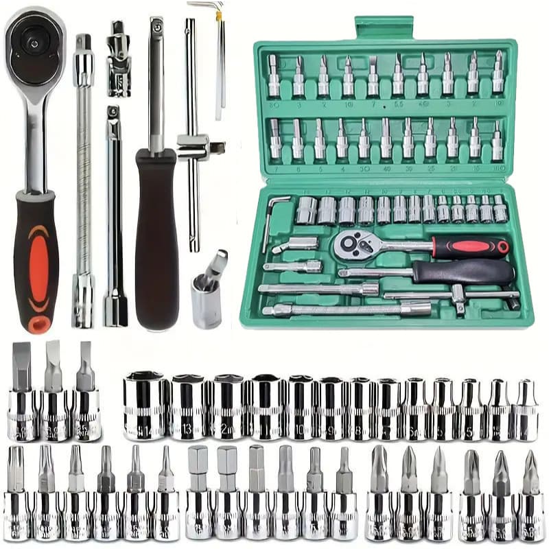 Kit Jogo De Chave Catraca 46 Peças Ferramentas Completa Profissional