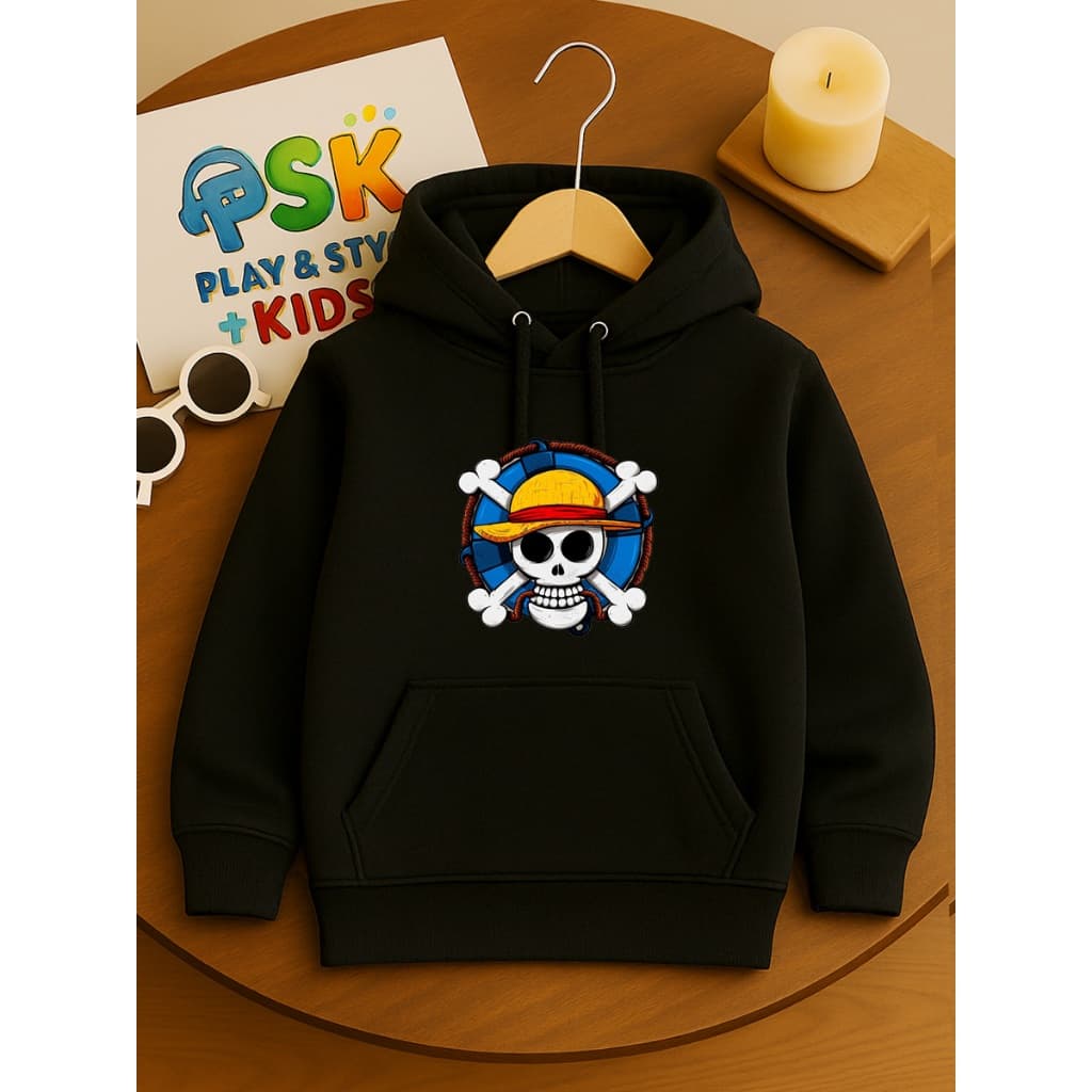 Blusa de Frio Infantil Moletom Luffy Anime One Piece com Capuz Bolso Canguru 100% Algodão