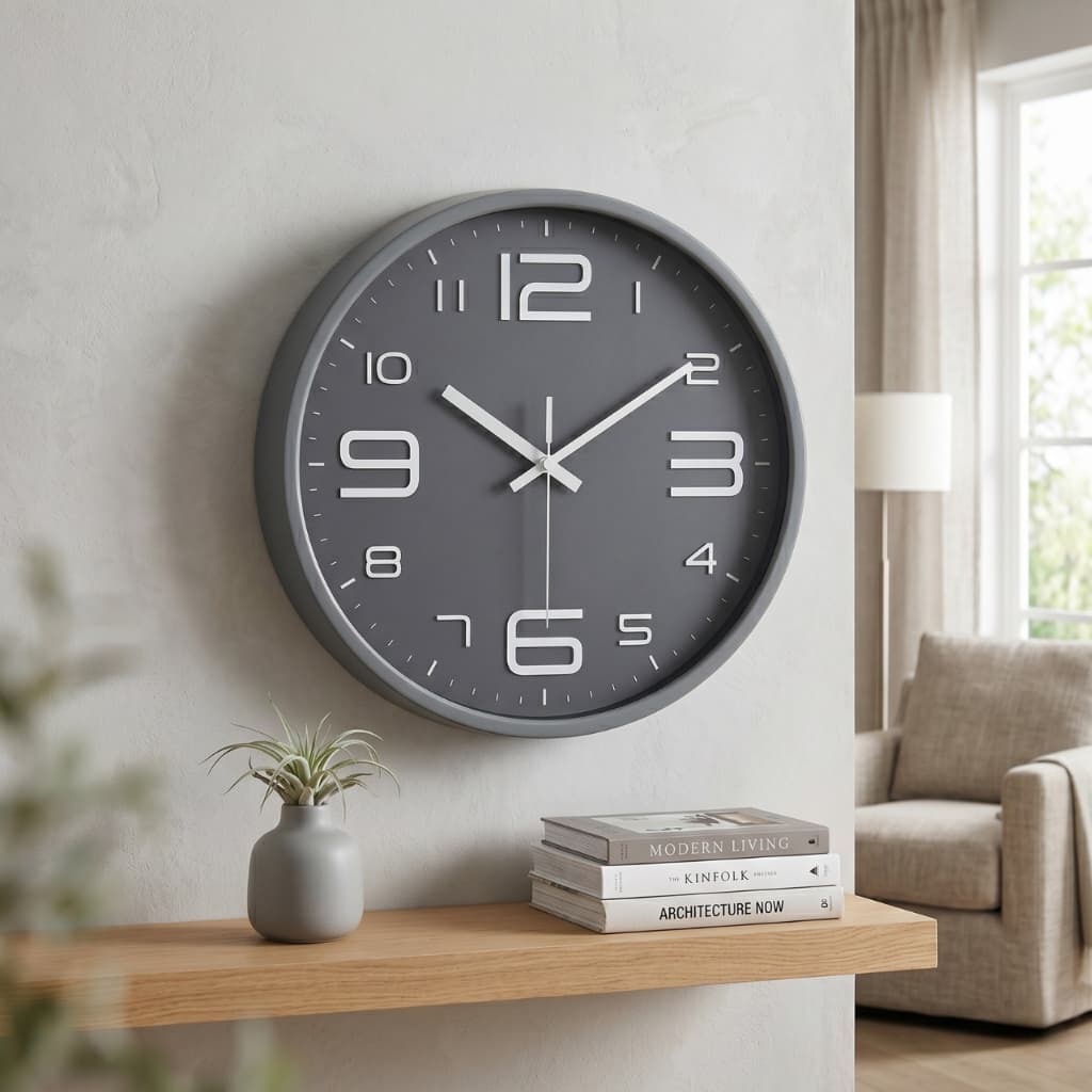 Relógio Parede Decorativo Grande 30cm Analógico Cor Cinza Moderno Silencioso Presente Para Casas Sala Cozinhas