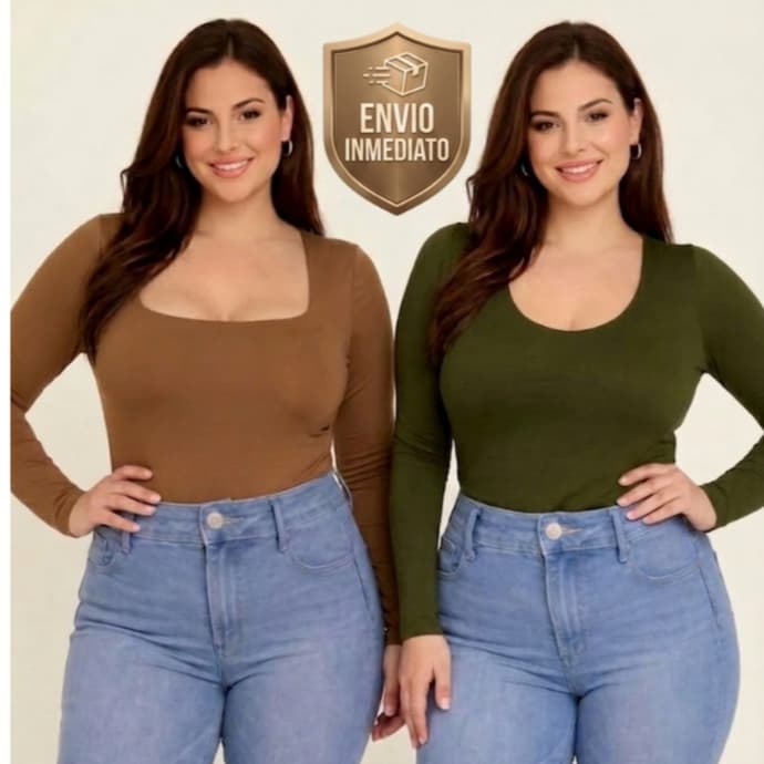Blusa Feminina Manga Longa decotada Segunda Pele suplex Basica Elegante Casual