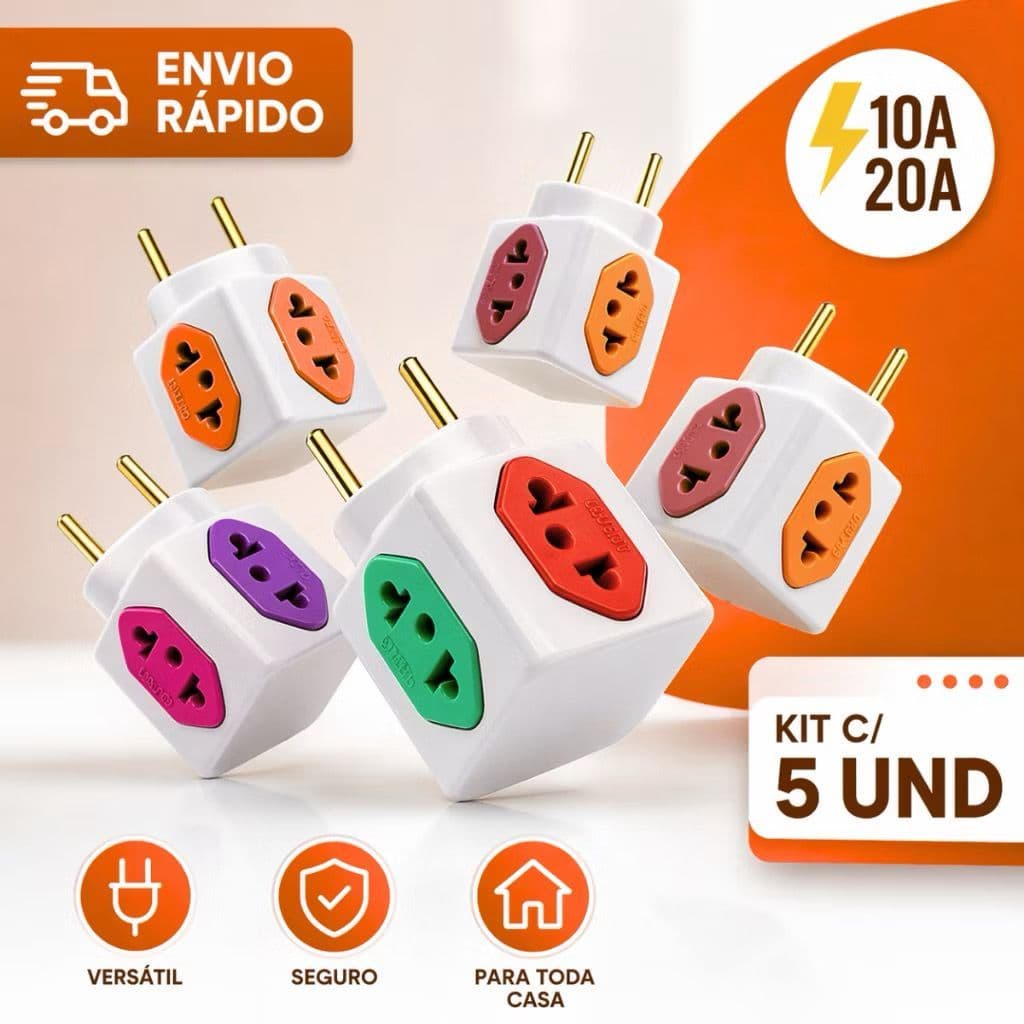 Adaptadores de Tomada Benjamim Cubo 4 Saídas 3 entrada de 10A e 1 entrada de 20A Coloridas