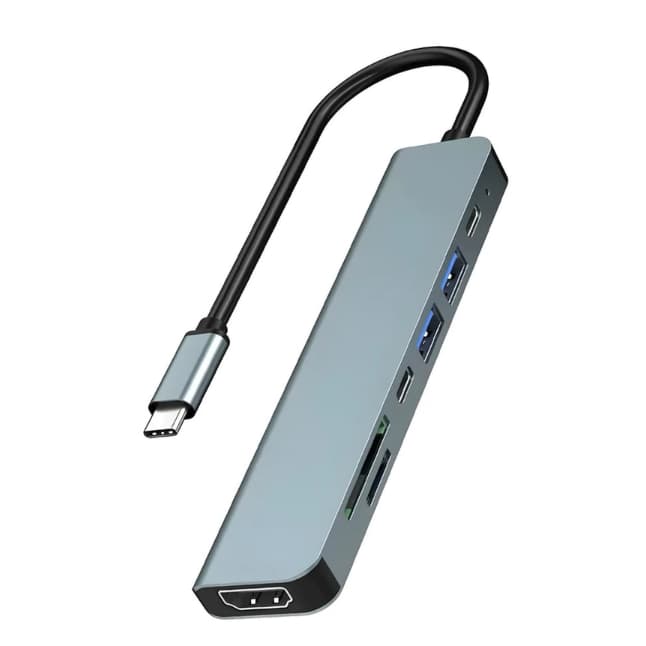Hub Adaptador 7 Em 1 Tipo C com 7 portas HDMI SD TF USB 2.0 USB 3.0 Usb-c