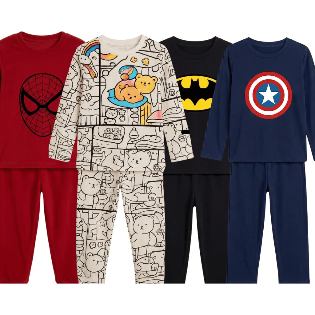 Kit Pijamas Infantil Menino Menina Manga Longa Inverno Personagens Confortável