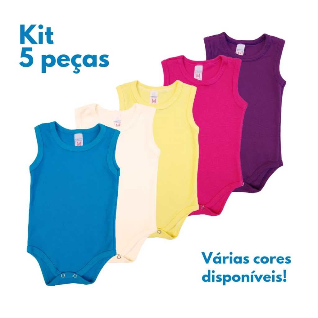 Kit 5 Bodys Regatas Bebê / Infantil (Suedine 100% Algodão) Suavidade e Conforto