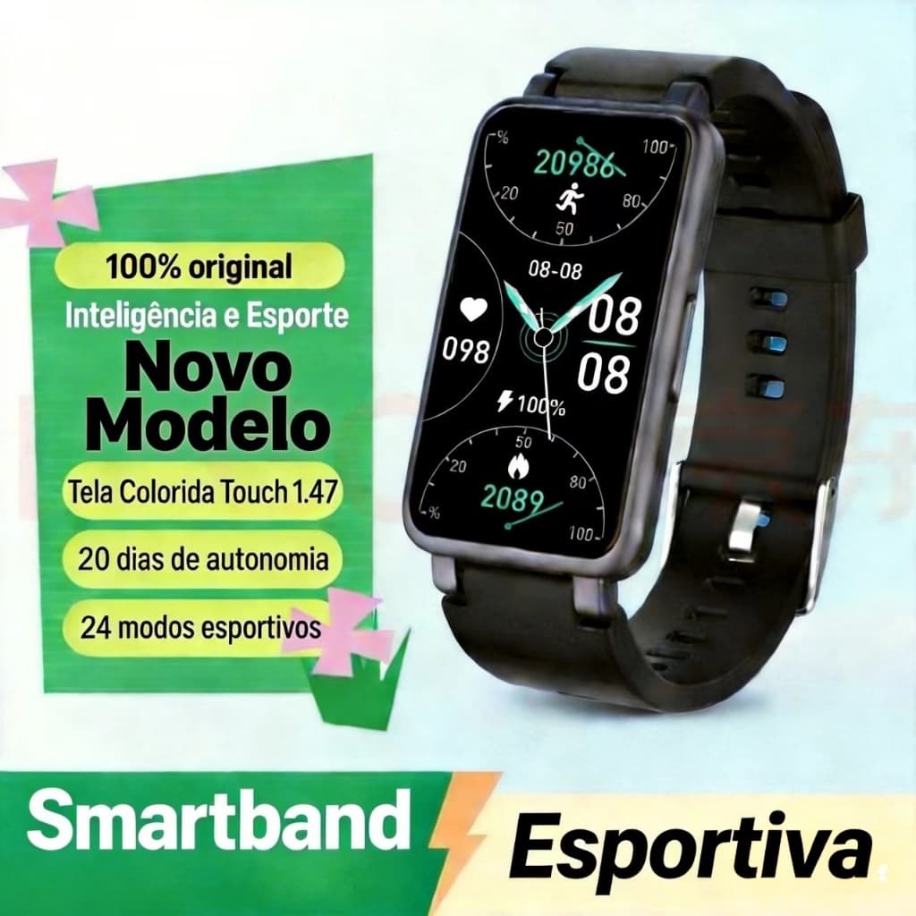 Smartwatch HI68 Bluetooth Chamadas Tela 1.47" HD Saúde Sono Ciclo Fem IP67 À Prova D'Água Esportivo Presente Unissex