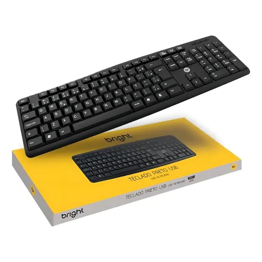 Teclado Bright Usb Basico Usb 0014 Com Fio 1,3m Abnt2 Pc Cor Preto