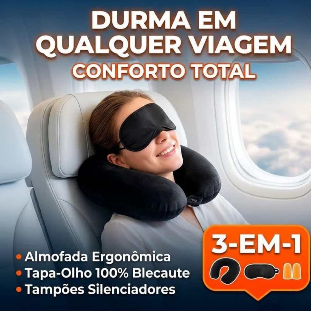 Kit 10 Mascara de Dormir Viagem 3 em 1 Tapa Olho Blackout Travesseiro Pescoço Protetor Auricular