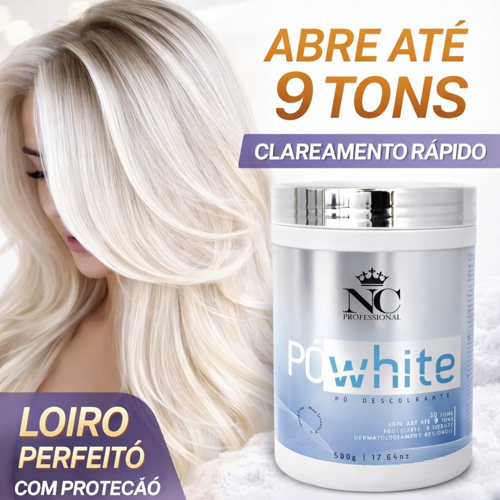 Pó Descolorante White Profissional Abre Até 9 Tons Clareamento Rápido Com Proteção Capilar
