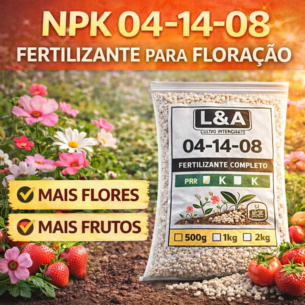 Adubo NPK 04-14-08 para Desenvolvimento de Flores e Frutos 1kg