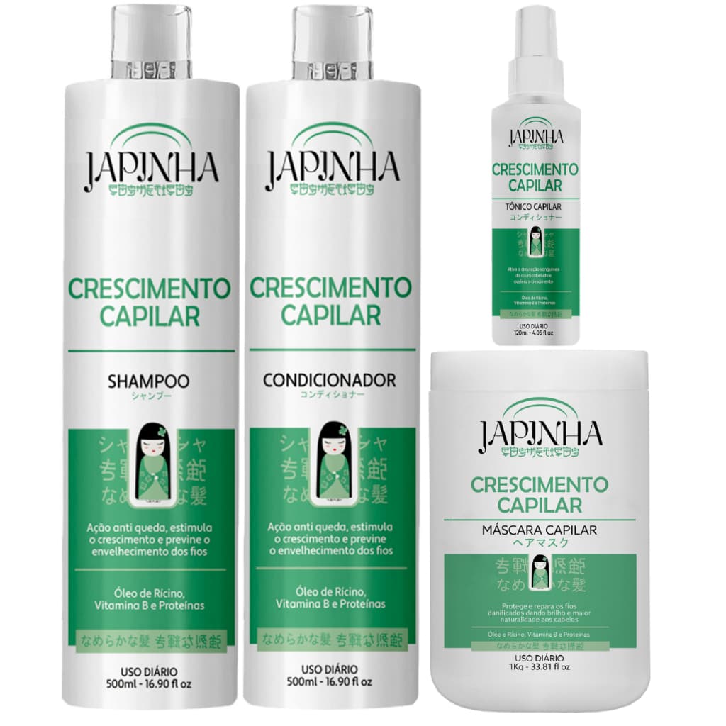 Kit Japinha Crescimento Capilar Completo - Shampoo + Cond + Máscara + Tônico Capilar