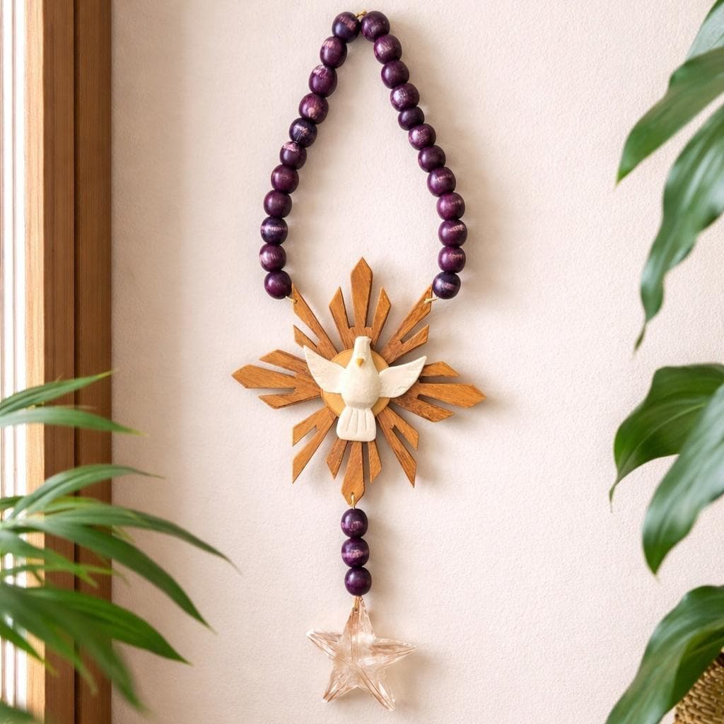Penca Enfeite Parede Decorativo Divino Espírito Santo Madeira Sala Adorno Colar De Parede Decoração