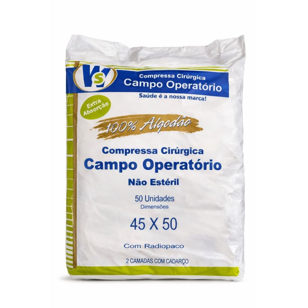 Compressa Cirúrgica Campo Operatório 45x50 C/50 Unidades - Premium alta absorção
