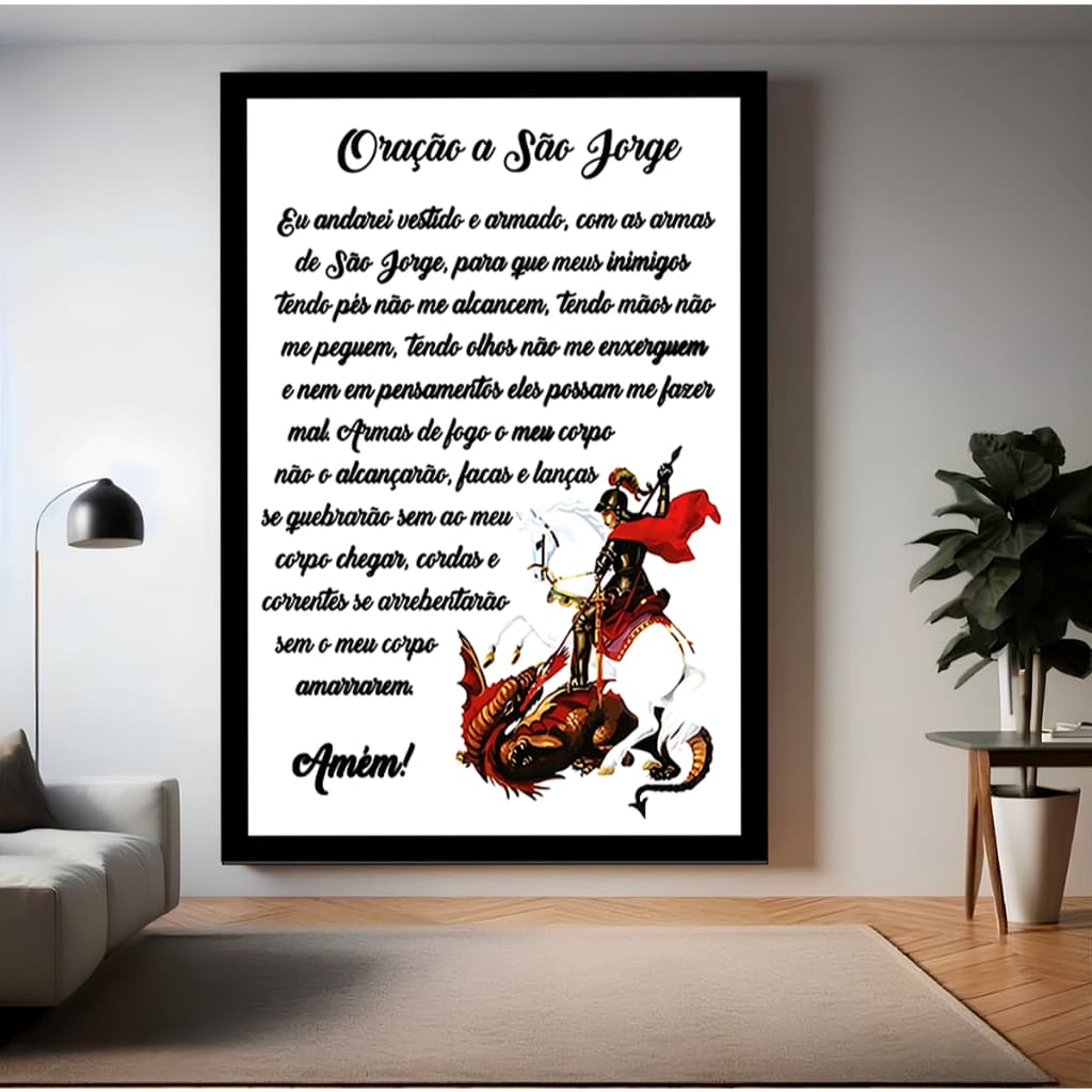 Quadro Decorativo Oração São Jorge Religioso Fé Jesus Deus Para Sala Quarto Cozinha Casa