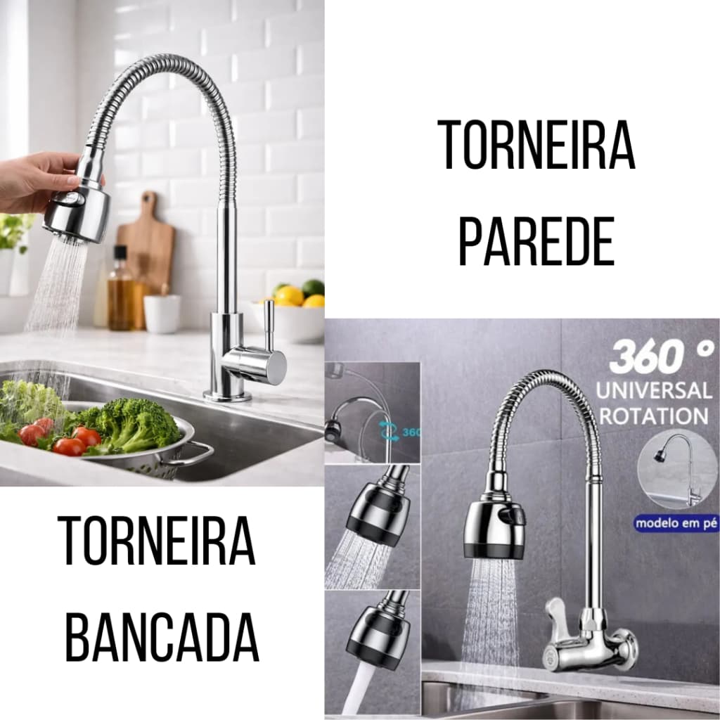 Torneira Para Parede e Pia Gourmet com chuveiro 50CM- Torneira para cozinha luxo Torneira com rotação de 360° Inox