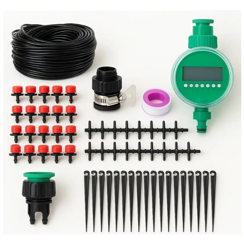 Kit 65pc Irrigação Temporizador Gotejador Bicos + 30m Tubo