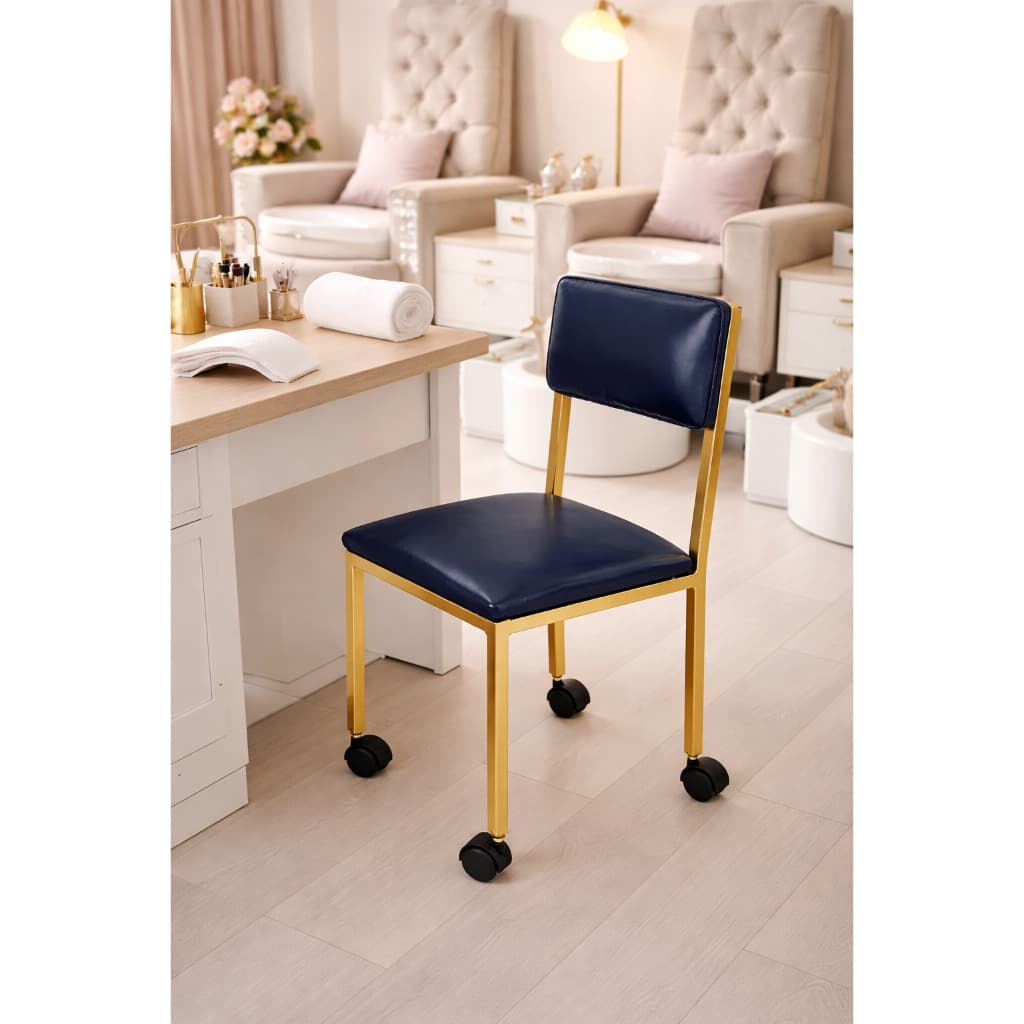 Cadeira Manicure e Pedicure com Rodinhas - Base Dourada - Azul - Marinho