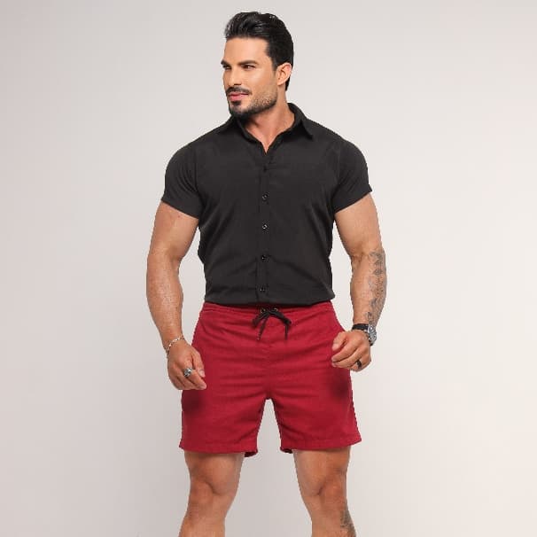 Bermuda Masculina short  Mauricinho elástico ajustável linho