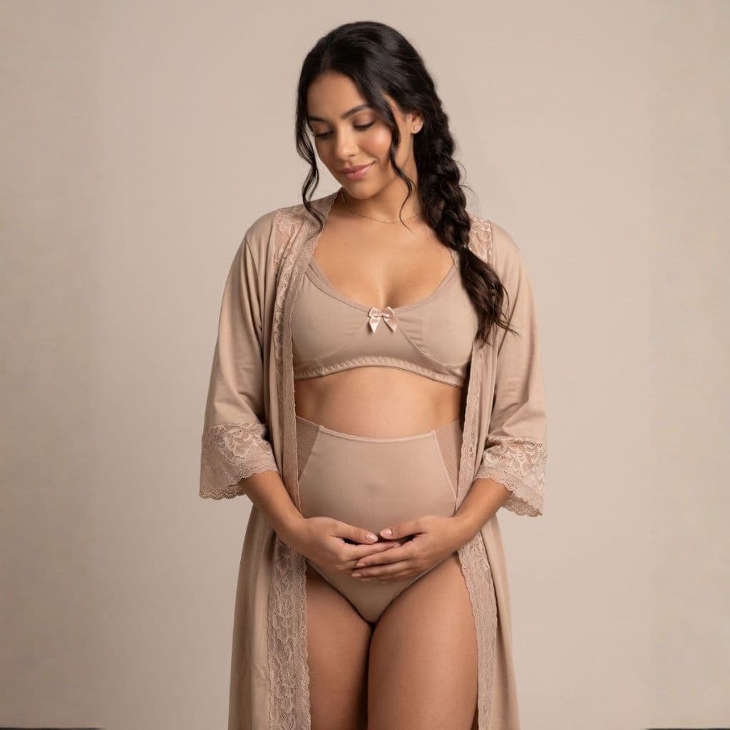 KIT Robe + Sutiã Amamentação em Microfibra + Calcinha Galena Maternidade.