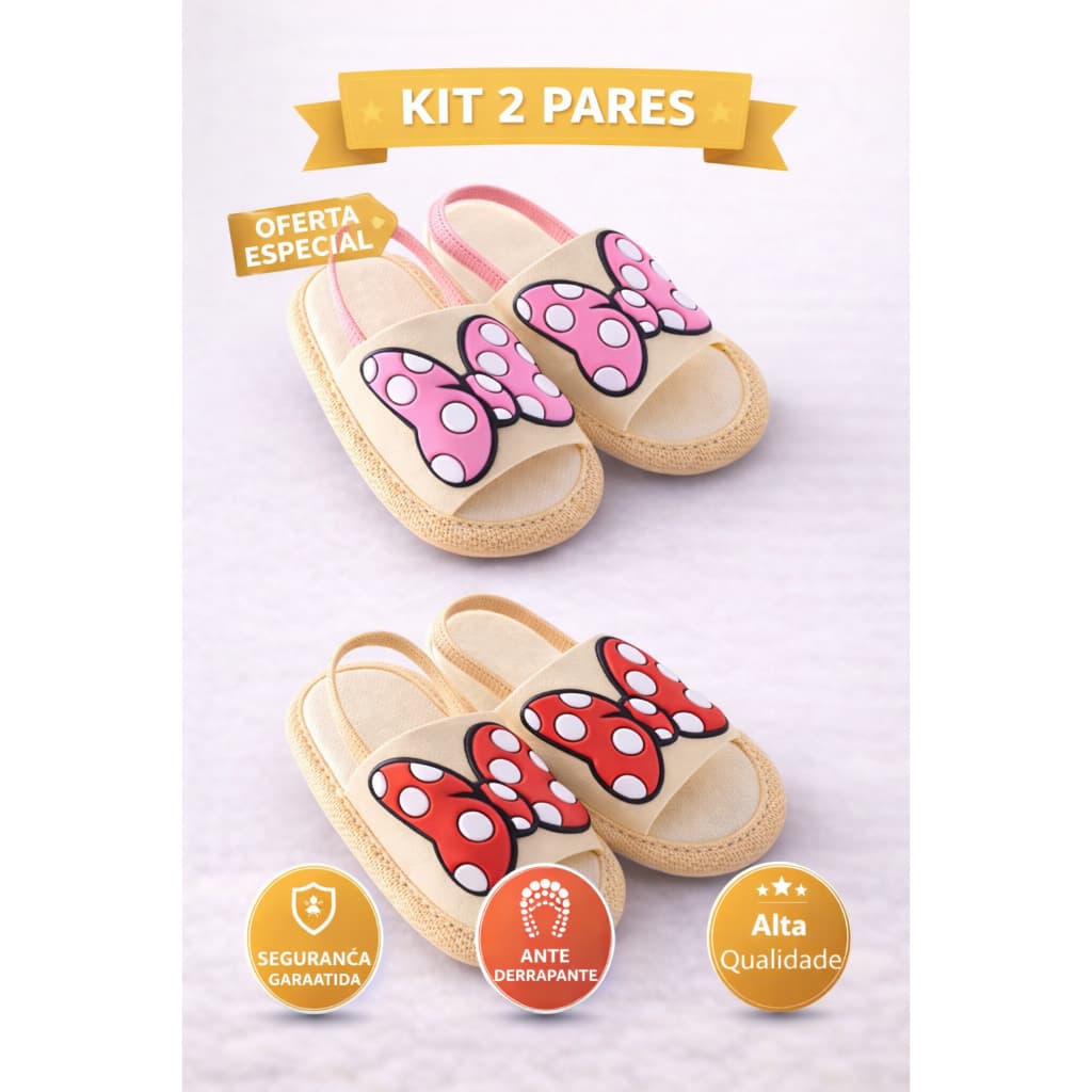 Kit 2 Pares Sandália Infantil Feminina Bebê Antiderrapante Macia Conforto Primeiros Passos