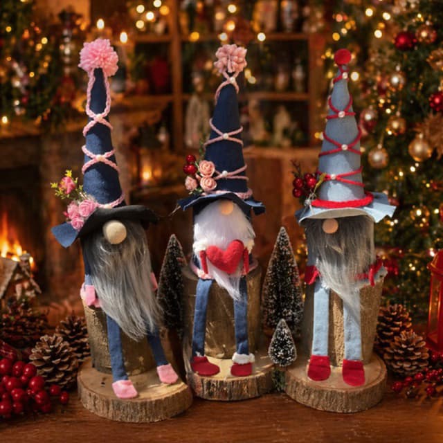 Gnomo Duende Natalino Artesanal 50cm com Toco de Madeira Rústica Decoração Presente Natal 2026 decoração mística