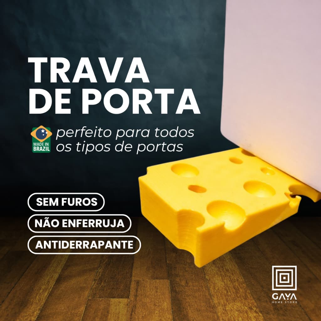 🇧🇷 Suporte Trava de Porta Queijo | Antiderrapante | Nacional | aparador batente peso cunha divertido