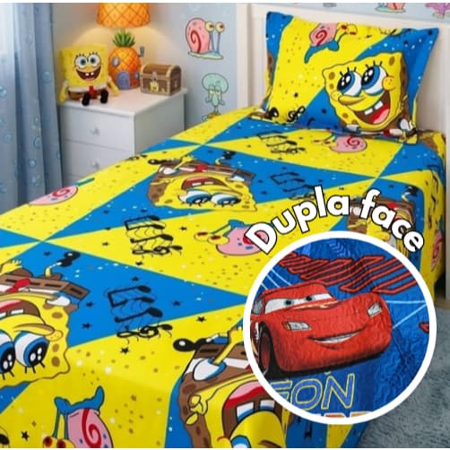 Cobre Leito Dupla Face Infantil Kit 2 Peças Com Viés Temáticas Menino Menina Kids