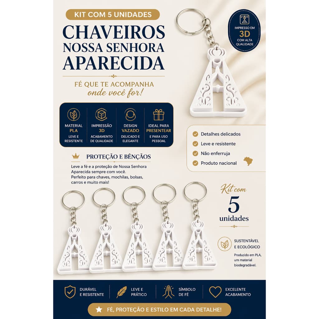 Kit 5 Chaveiro Nossa Senhora Aparecida