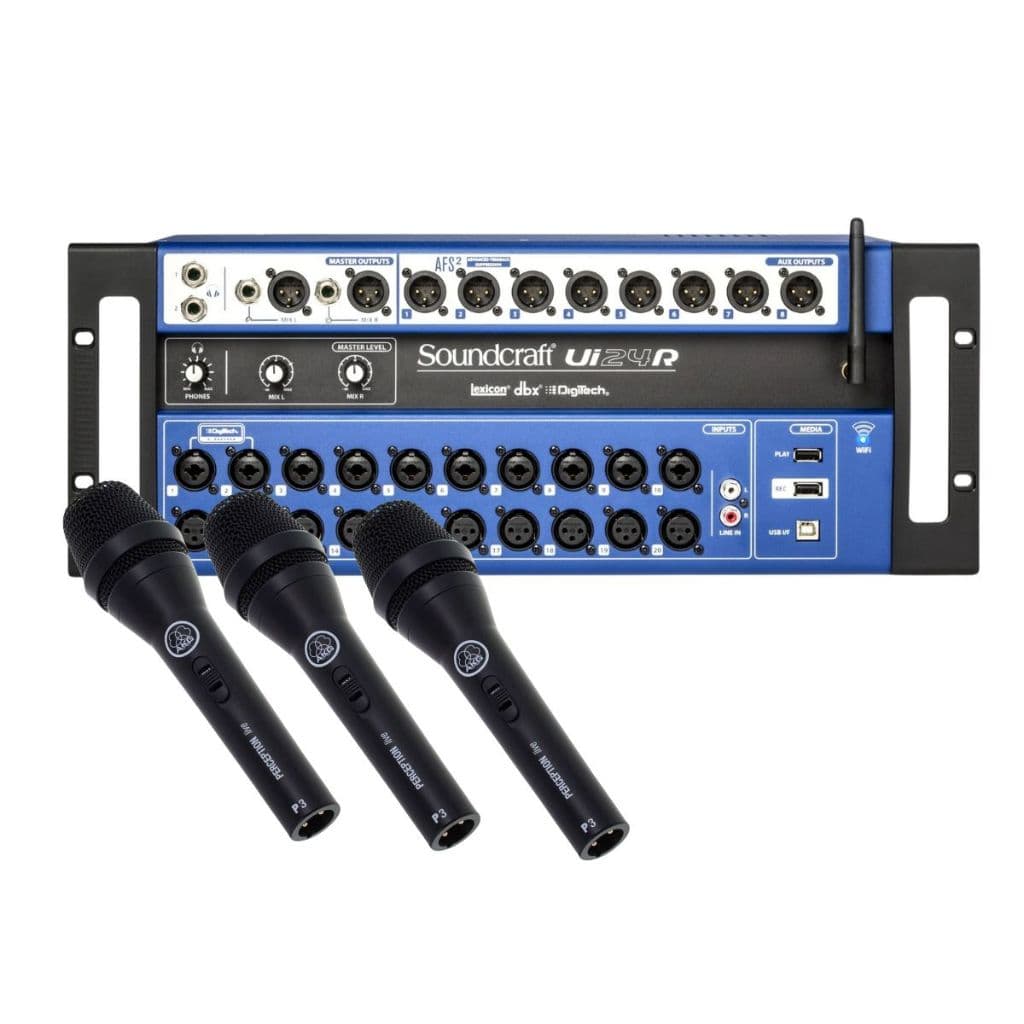Kit Misturador UI24 Soundcraft + 3 Microfones AKG P3S