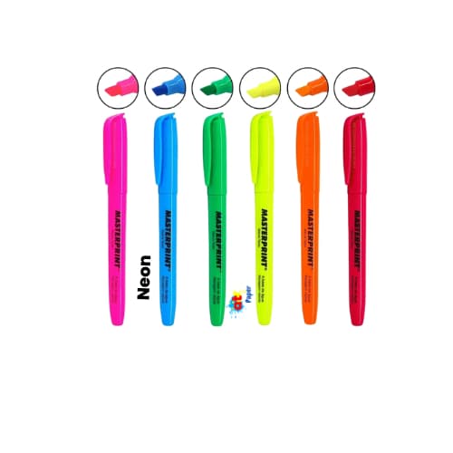 Kit 6 Marca Texto Masterprint Tonalidade Neon Laranja, Verde, Amarelo, Vermelho, Azul e Rosa