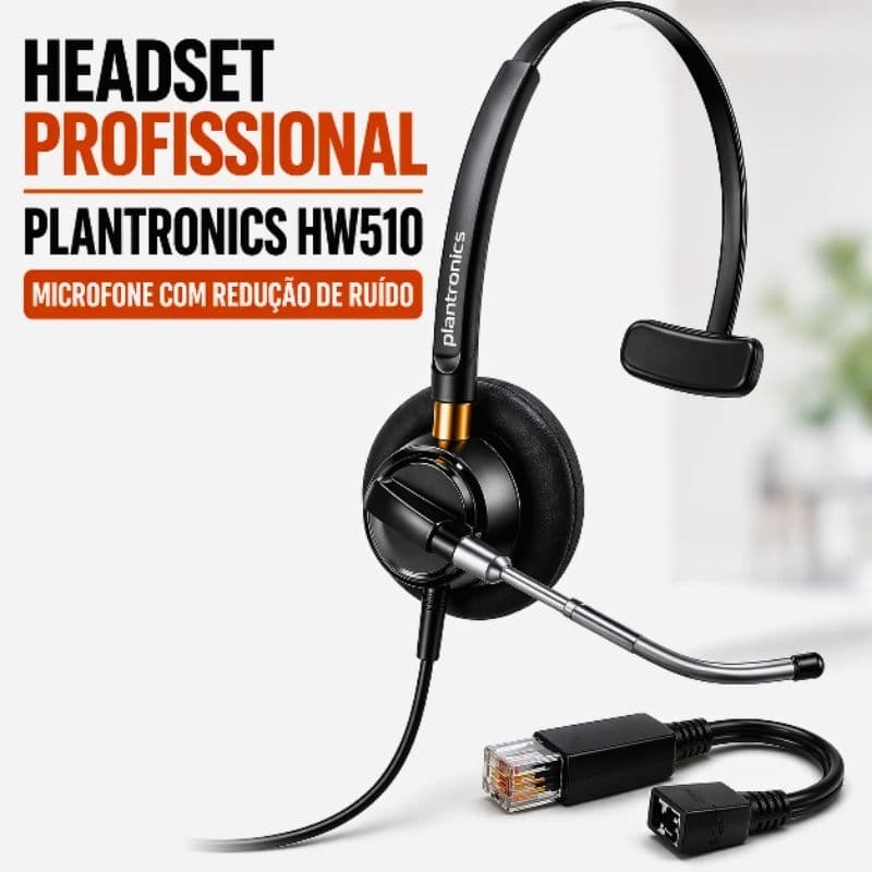 Headset Plantronics HW510 Profissional p/ Call Center com Microfone + Cabo RJ A10-16 Original