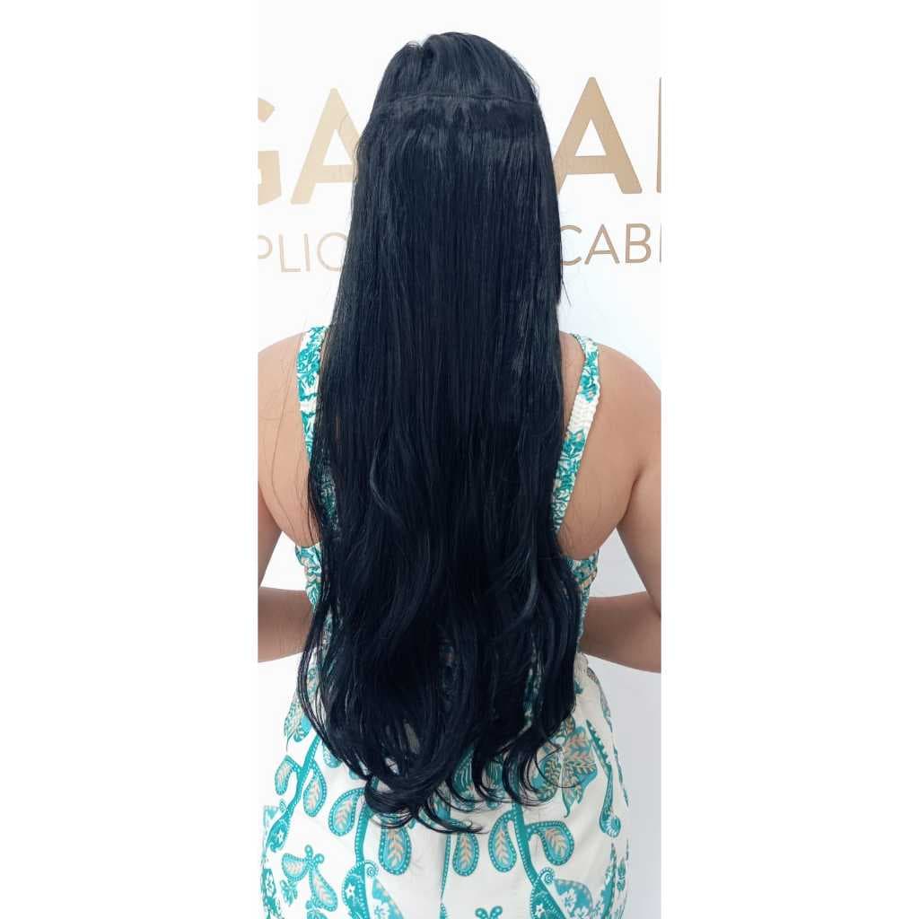 Mega Hair Tela Tic Tac Aplique Ondulado Preto 60cm Cabelo Aceita Chapinha Premium